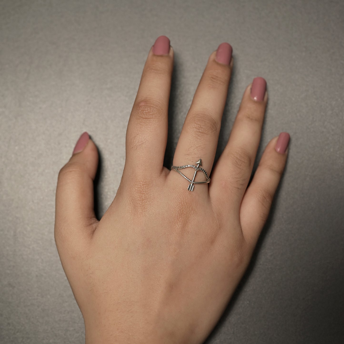 Arrow and Box Shape Silver Ring Handcrafted with Minimalist Cubic Zircons 8 US