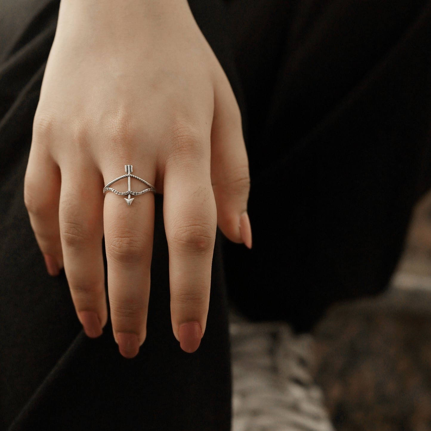 Arrow and Box Shape Silver Ring Handcrafted with Minimalist Cubic Zircons 8 US