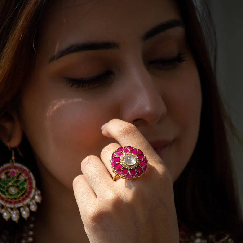 Regal Radiance: Gemstone Adjustable Ring in Sterling Silver