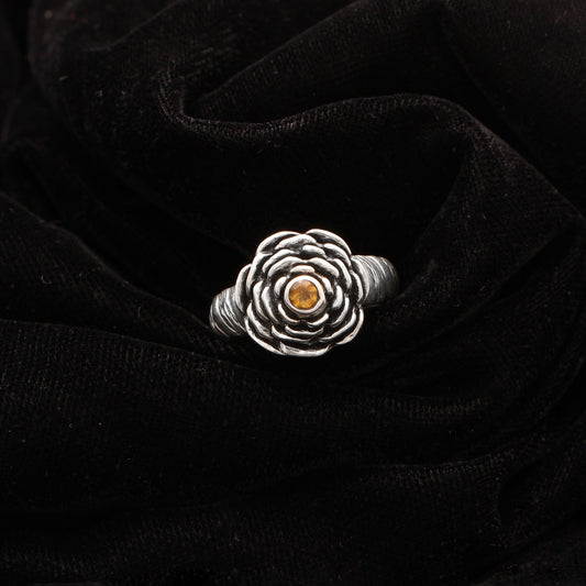 Natural Citrine Flower Silver Ring 7.5 US| Natural Citrine Studded Designer Ring.