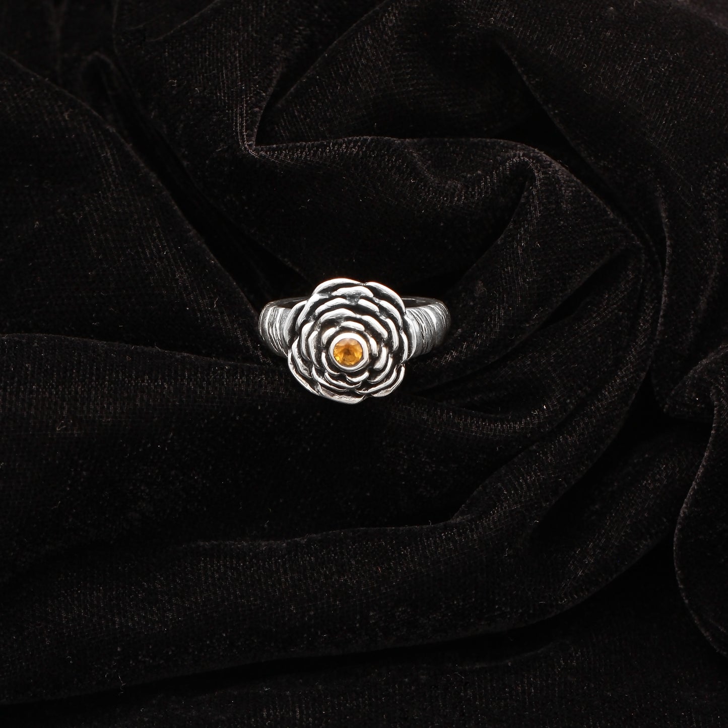 Natural Citrine Flower Silver Ring 7.5 US| Natural Citrine Studded Designer Ring.