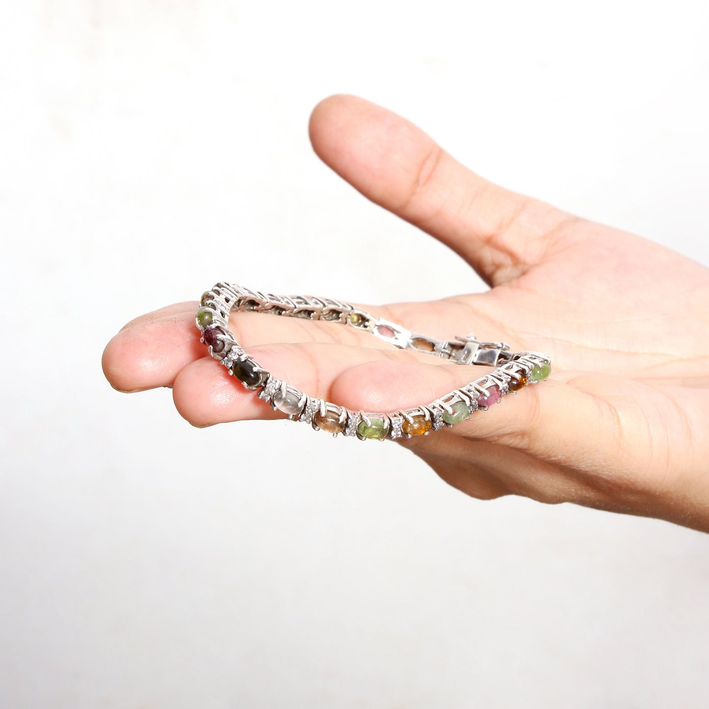Elegant 925 Sterling Silver Multi Tourmaline Gemstone Tennis Bracelet – Handmade Gemstone Jewelry