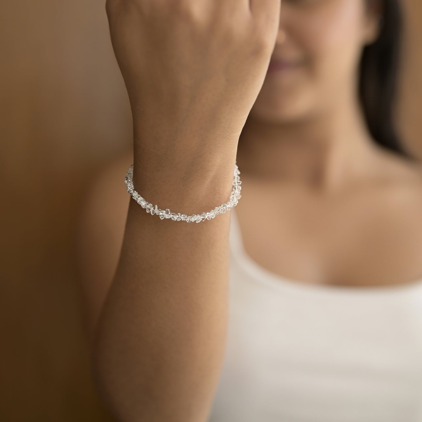 Beautiful Herkimer Diamond Uncut Gemstone Bracelet - Strung On Silver Chain Lobster Lock