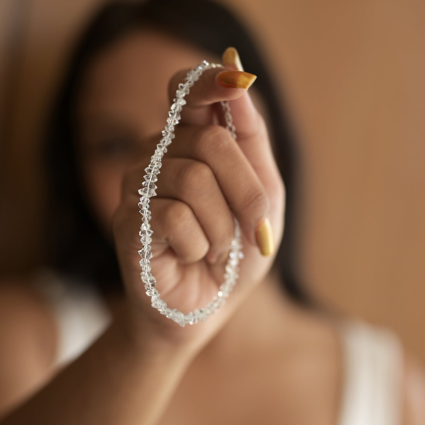 Beautiful Herkimer Diamond Uncut Gemstone Bracelet - Strung On Silver Chain Lobster Lock