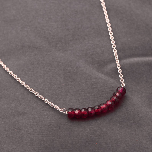Garnet Beaded Necklace, Bar Necklace