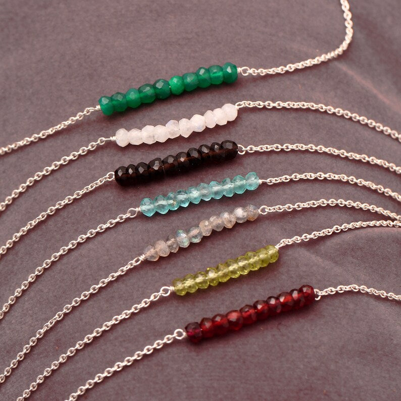 Garnet Beaded Necklace, Bar Necklace