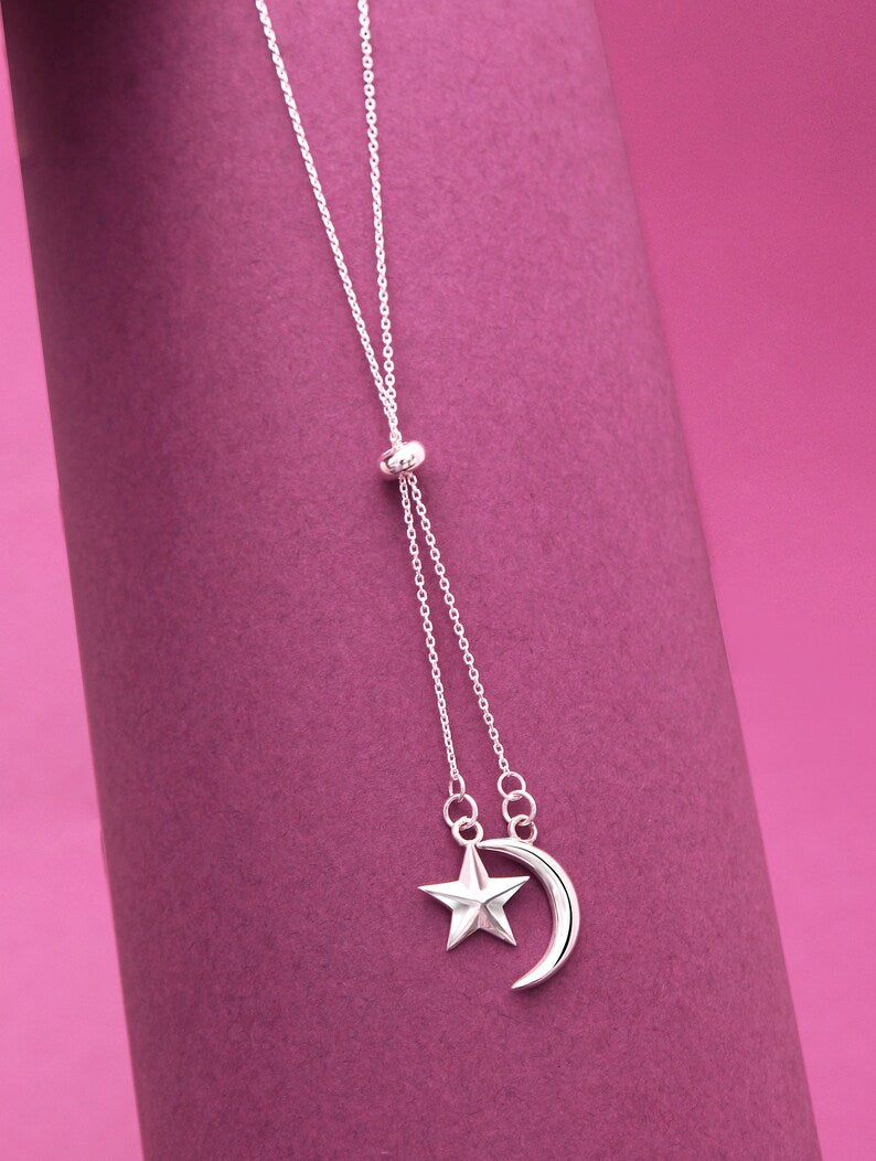 Moon-Star Silver Charm Pendant
