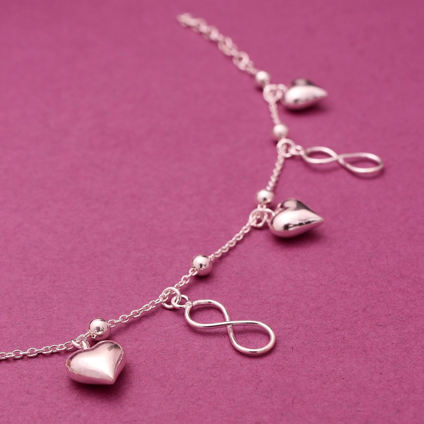 Infinity-Heart Shape Silver Sterling Bracelet, 925 Sloid Sterling Silver Bracelet ,Charm Bracelet For Women, Handmade Jewelry Gifted Item.