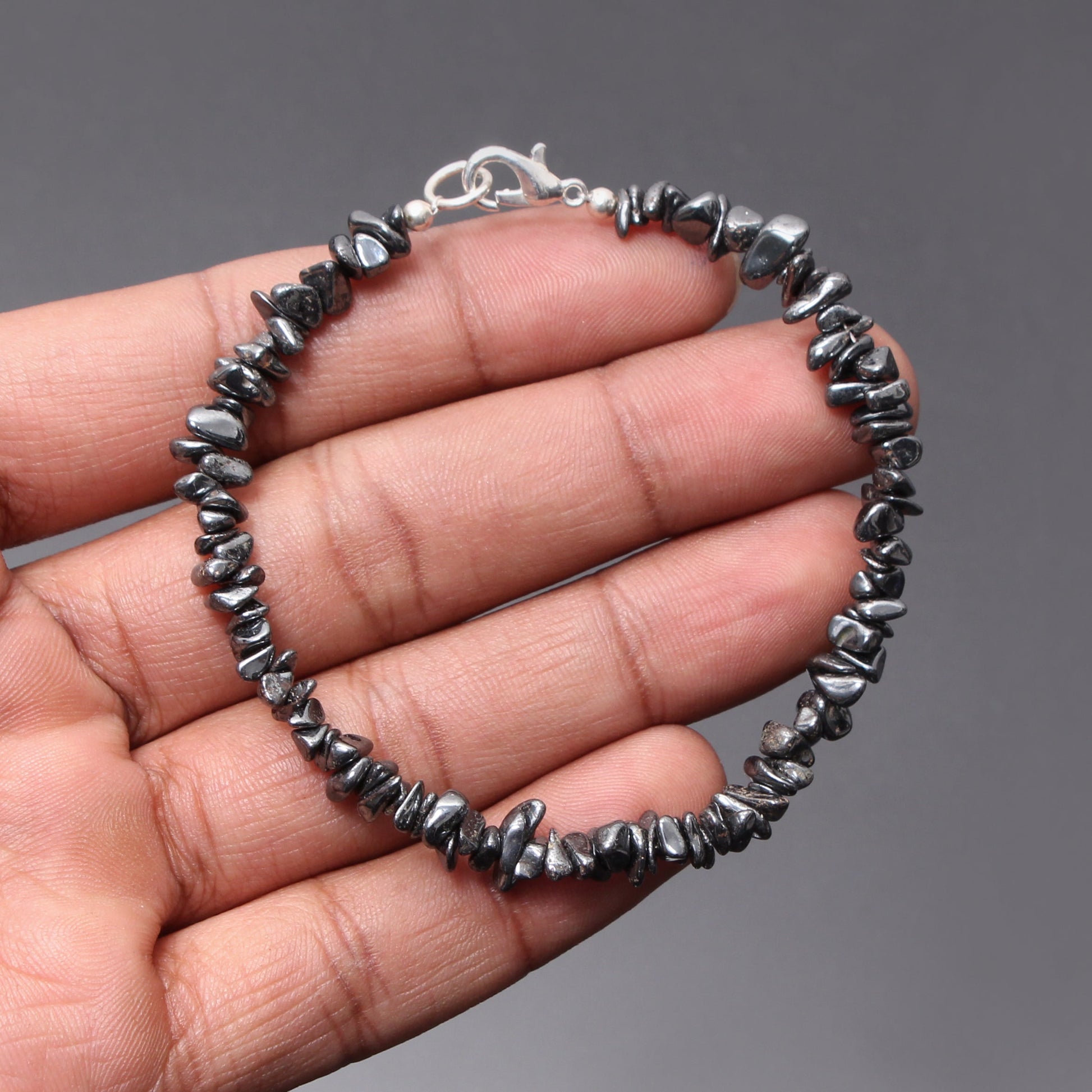 925 Sterling Silver Hematite Uncut Gemstone Bracelet 8 Inch GemsRush