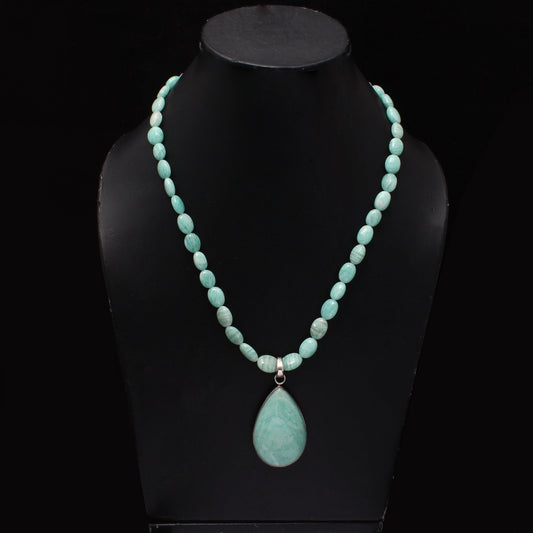 Amazonite Beaded Necklace With Pendant, Birthday Gift For Her/Him GemsRush