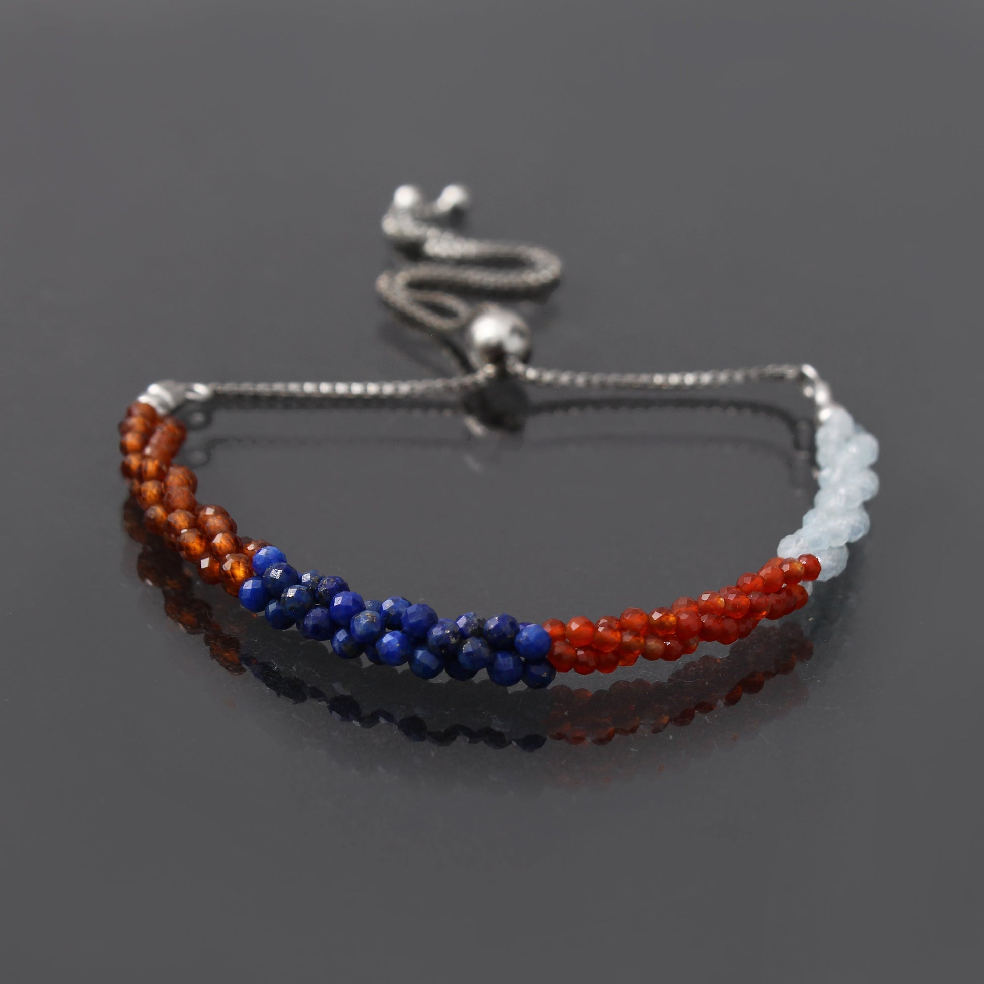 Aquamarine / Hessonite / lapis lazuli/ Carnelian Twist Layer Silver Bracelet ( Bolo Bracelet ) GemsRush