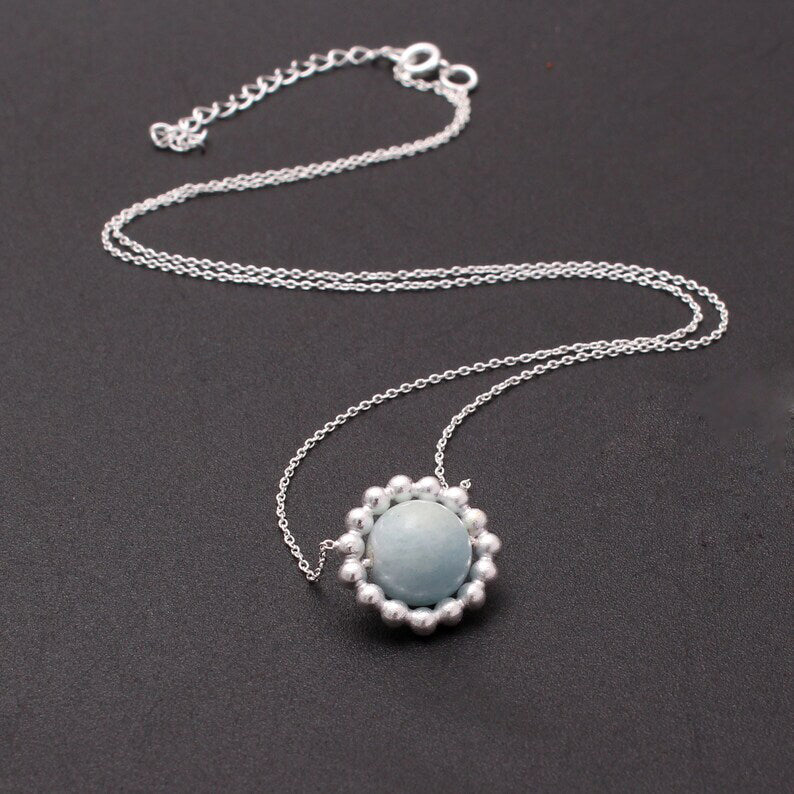 Beautiful Aquamarine Flower Silver Necklace GemsRush