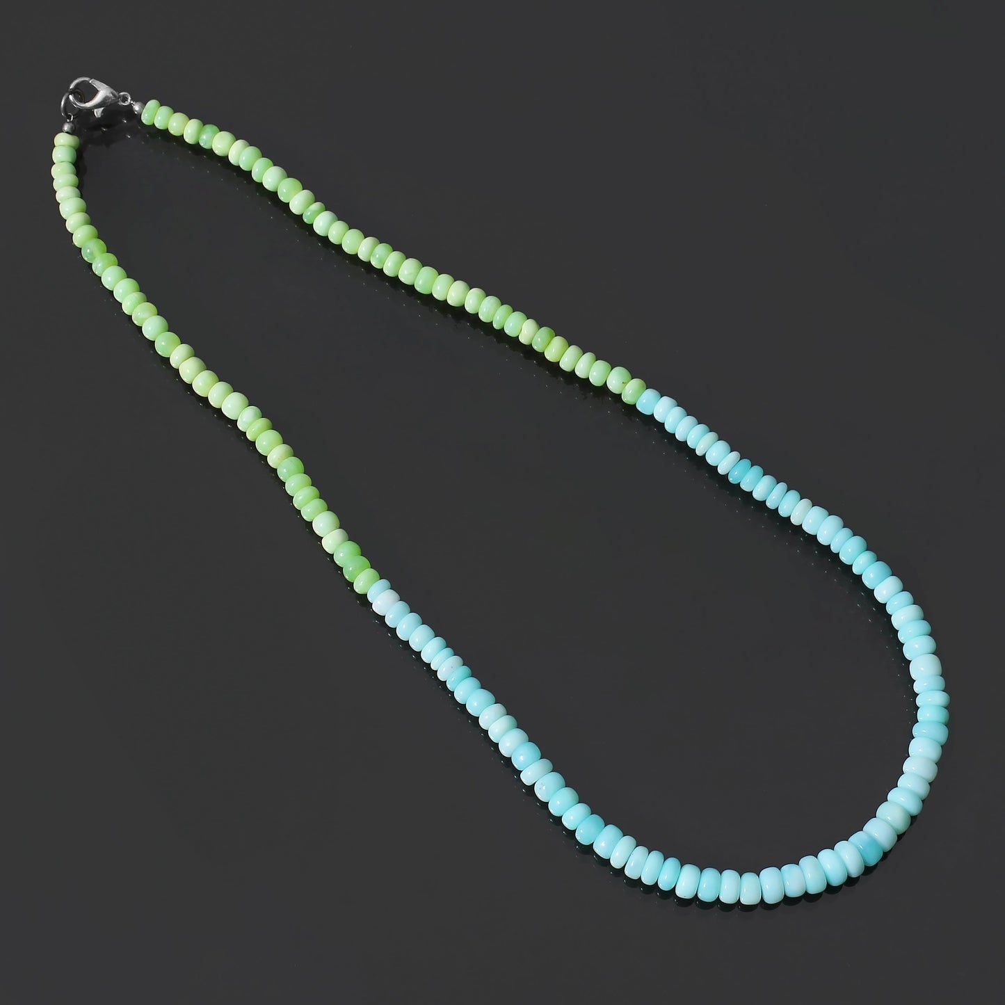 Beautiful Green Opal & Blue Peruvian Opal Beaded Necklace ,Smooth Rondelle Beaded Necklace GemsRush