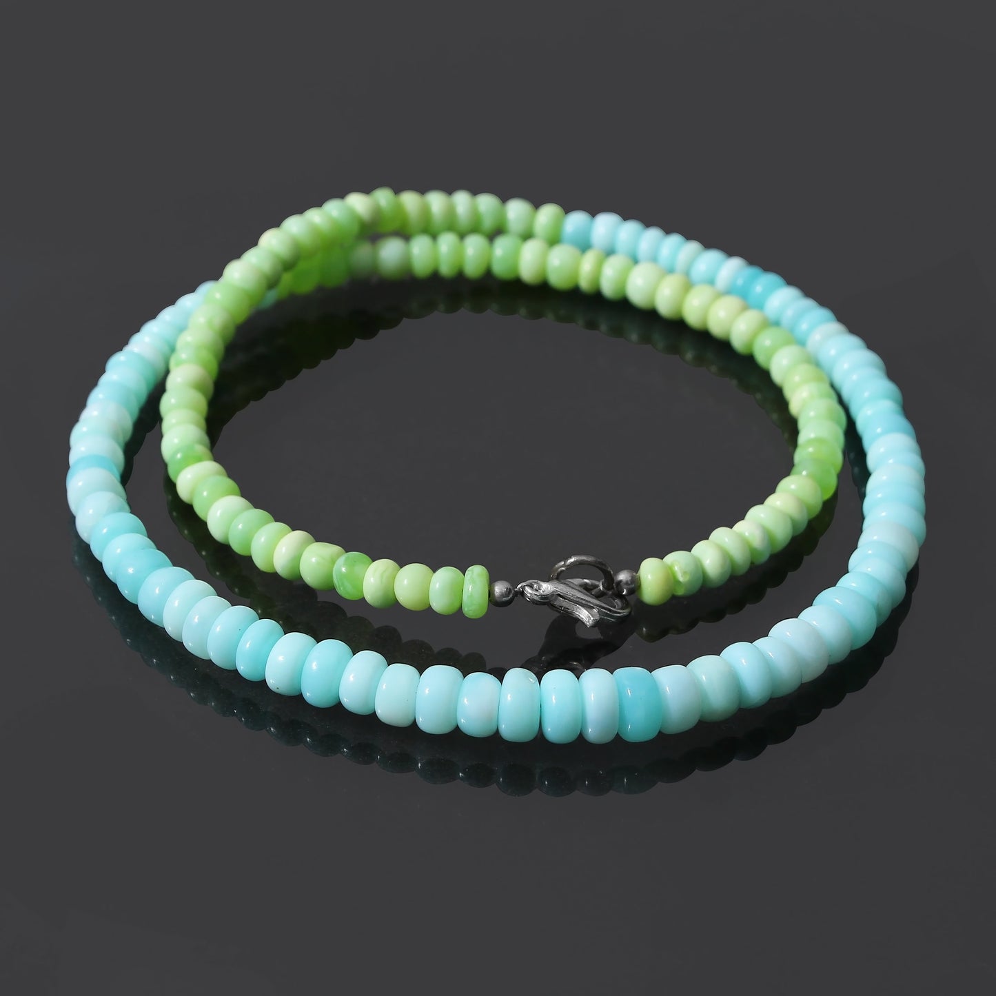 Beautiful Green Opal & Blue Peruvian Opal Beaded Necklace ,Smooth Rondelle Beaded Necklace GemsRush