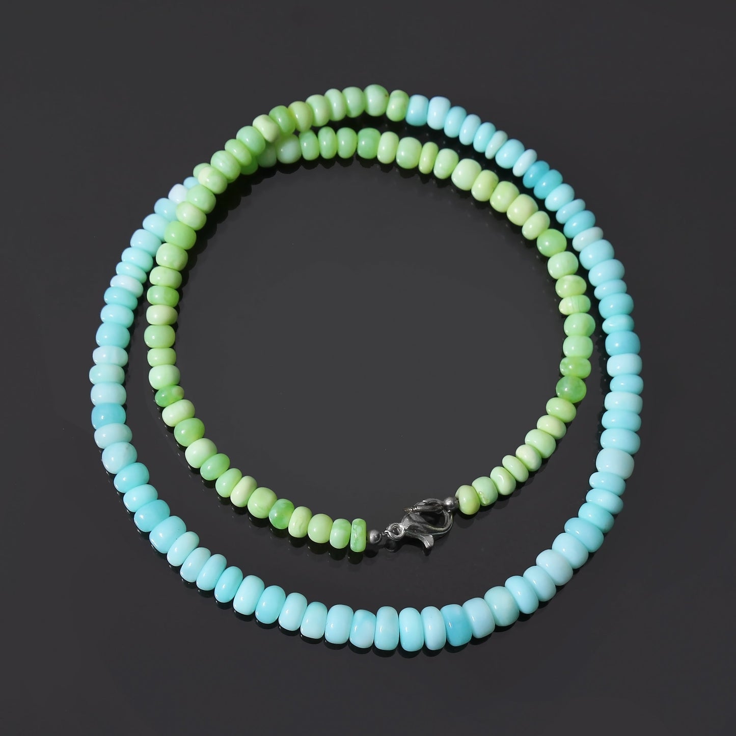 Beautiful Green Opal & Blue Peruvian Opal Beaded Necklace ,Smooth Rondelle Beaded Necklace GemsRush