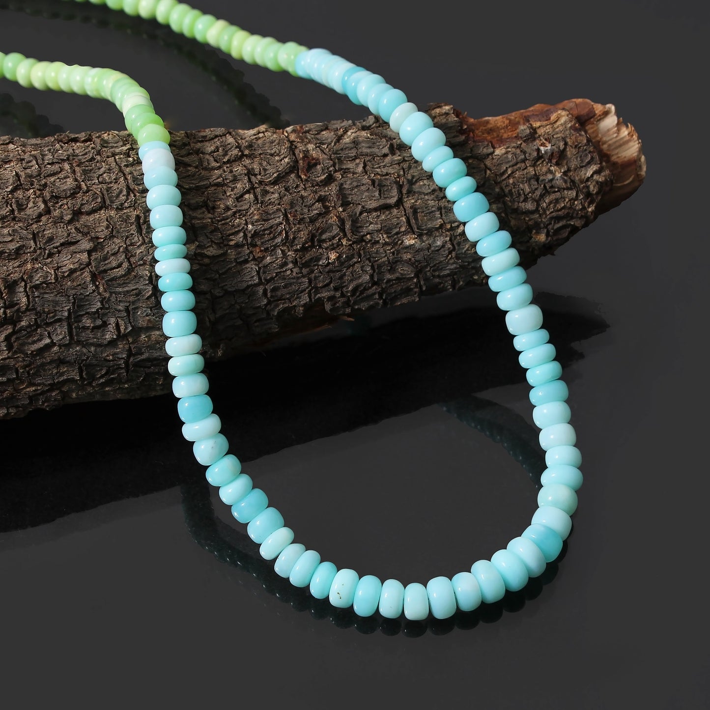 Beautiful Green Opal & Blue Peruvian Opal Beaded Necklace ,Smooth Rondelle Beaded Necklace GemsRush