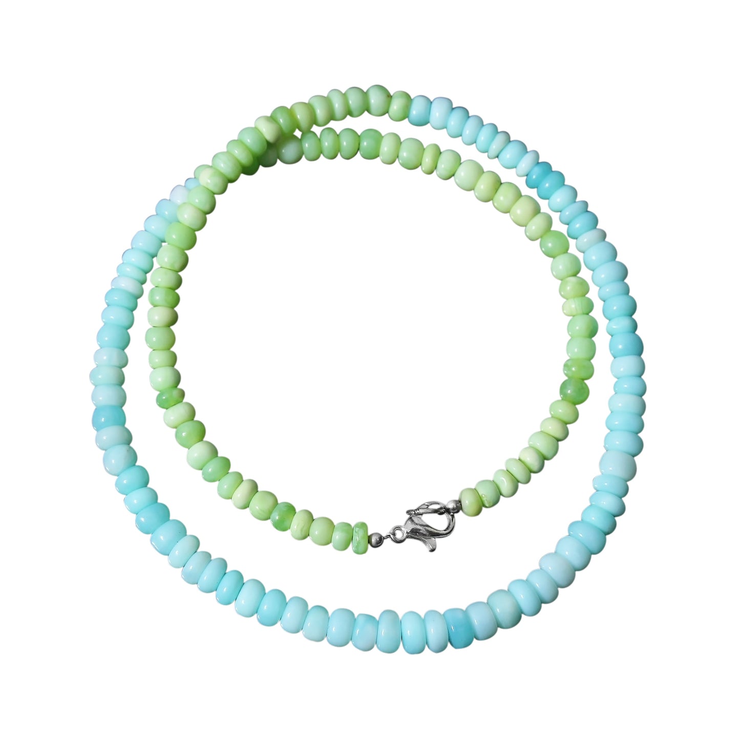 Beautiful Green Opal & Blue Peruvian Opal Beaded Necklace ,Smooth Rondelle Beaded Necklace GemsRush