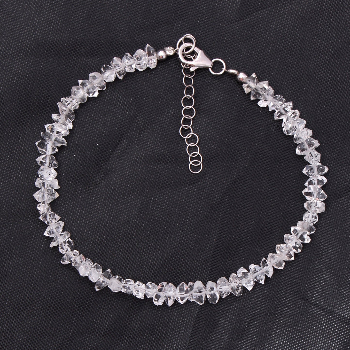 Beautiful Herkimer Diamond Uncut Gemstone Bracelet - Strung On Silver Chain Lobster Lock GemsRush