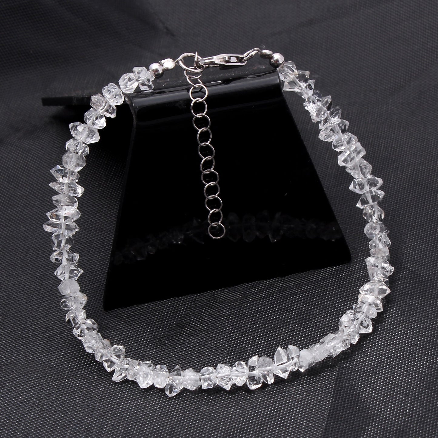 Beautiful Herkimer Diamond Uncut Gemstone Bracelet - Strung On Silver Chain Lobster Lock GemsRush