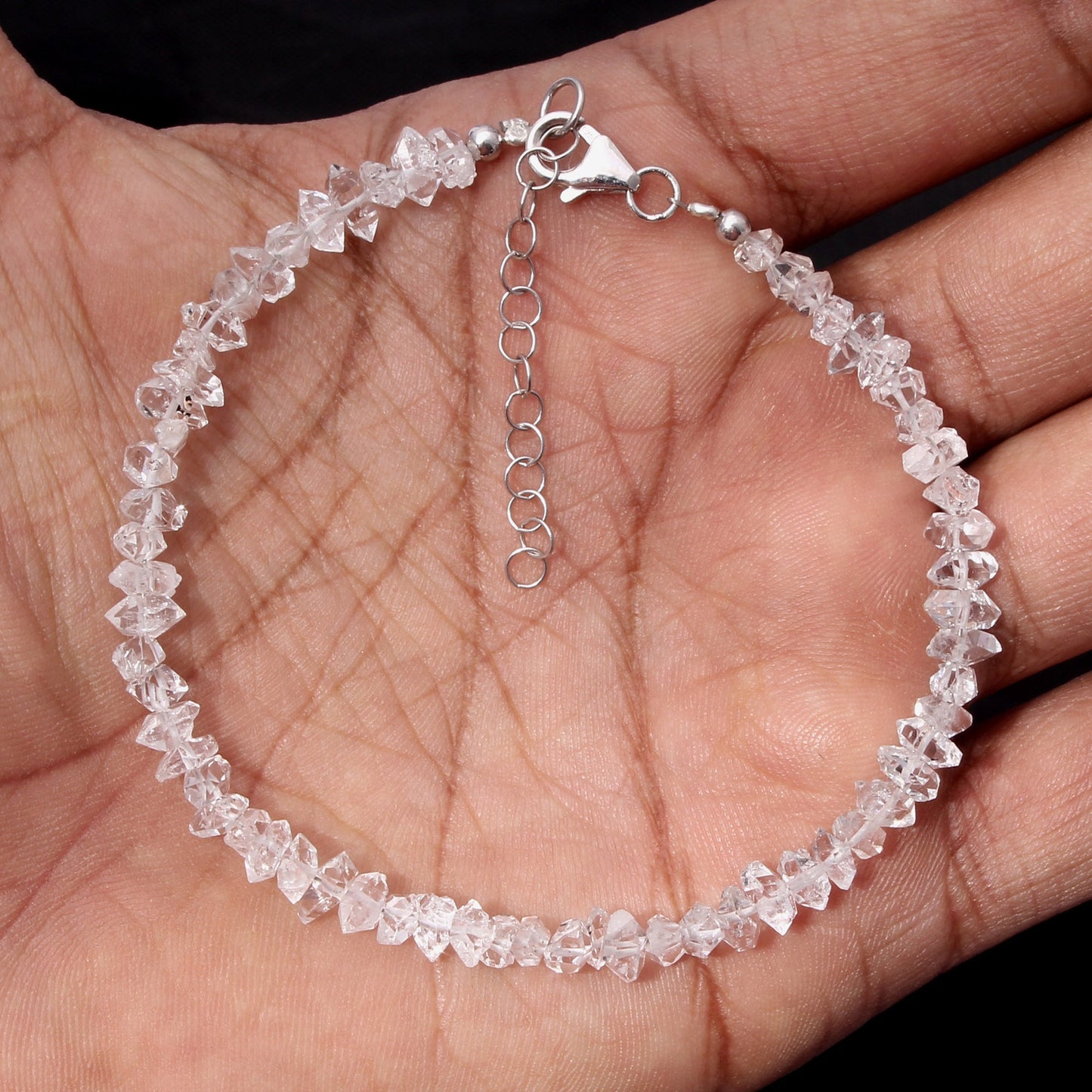 Beautiful Herkimer Diamond Uncut Gemstone Bracelet - Strung On Silver Chain Lobster Lock GemsRush