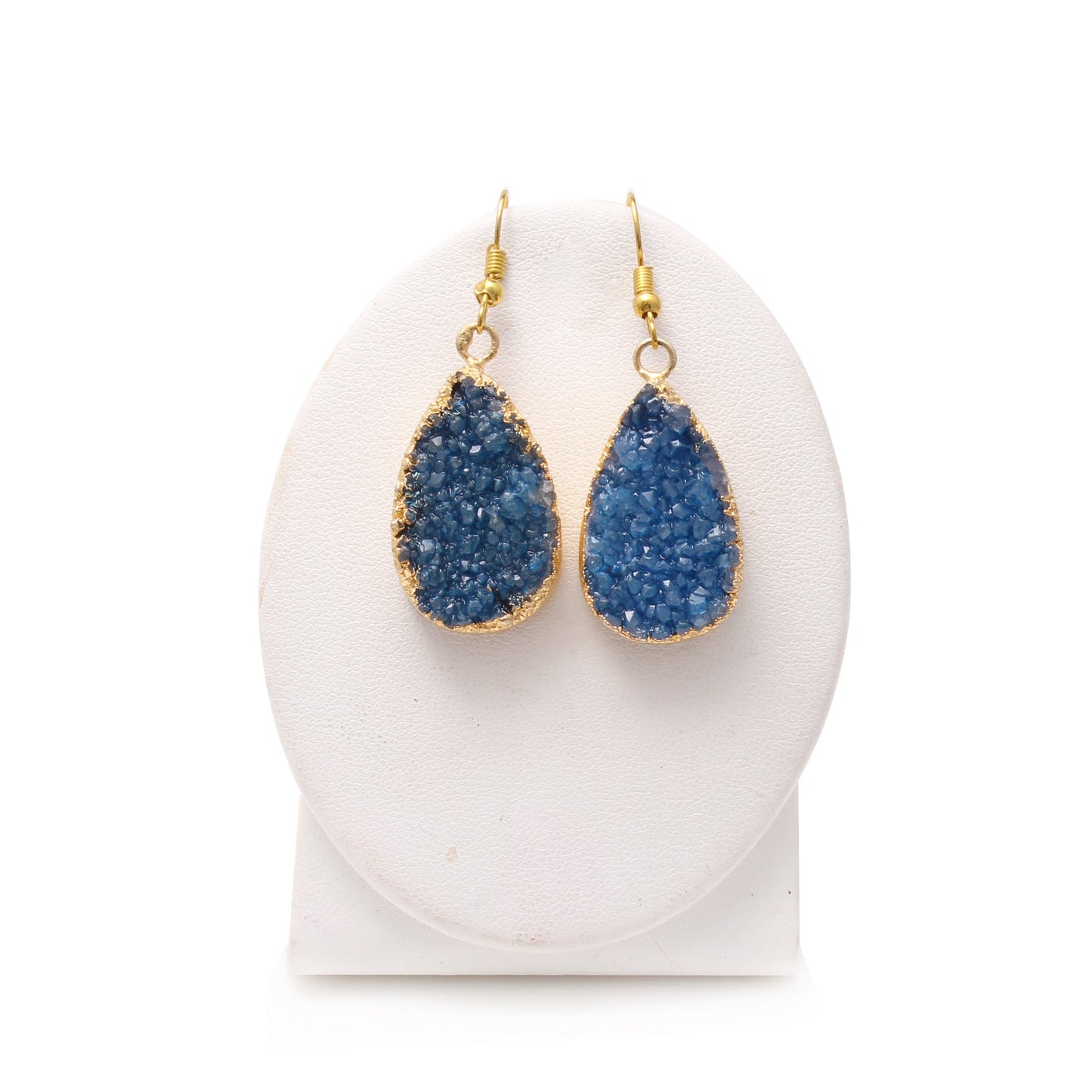 Blue Druzy Brass Dangle Earring GemsRush