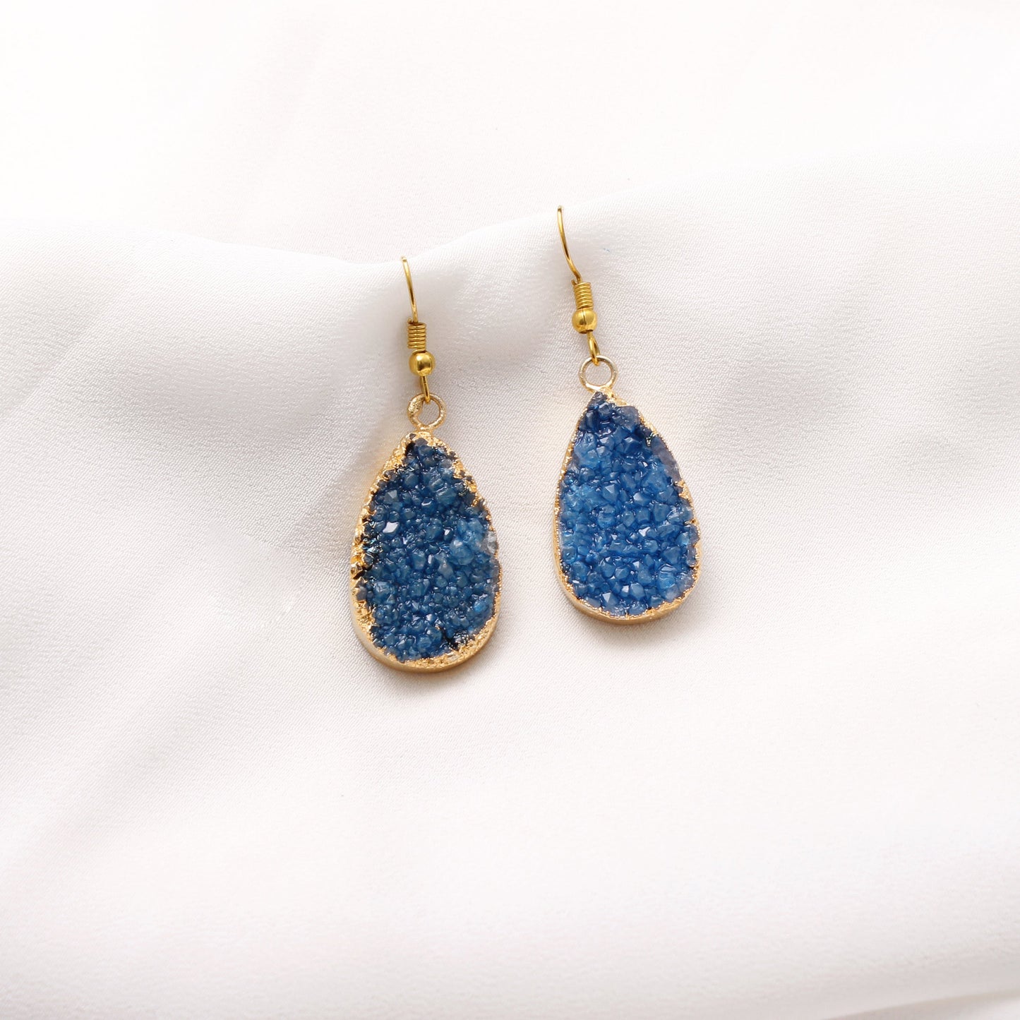 Blue Druzy Brass Dangle Earring GemsRush