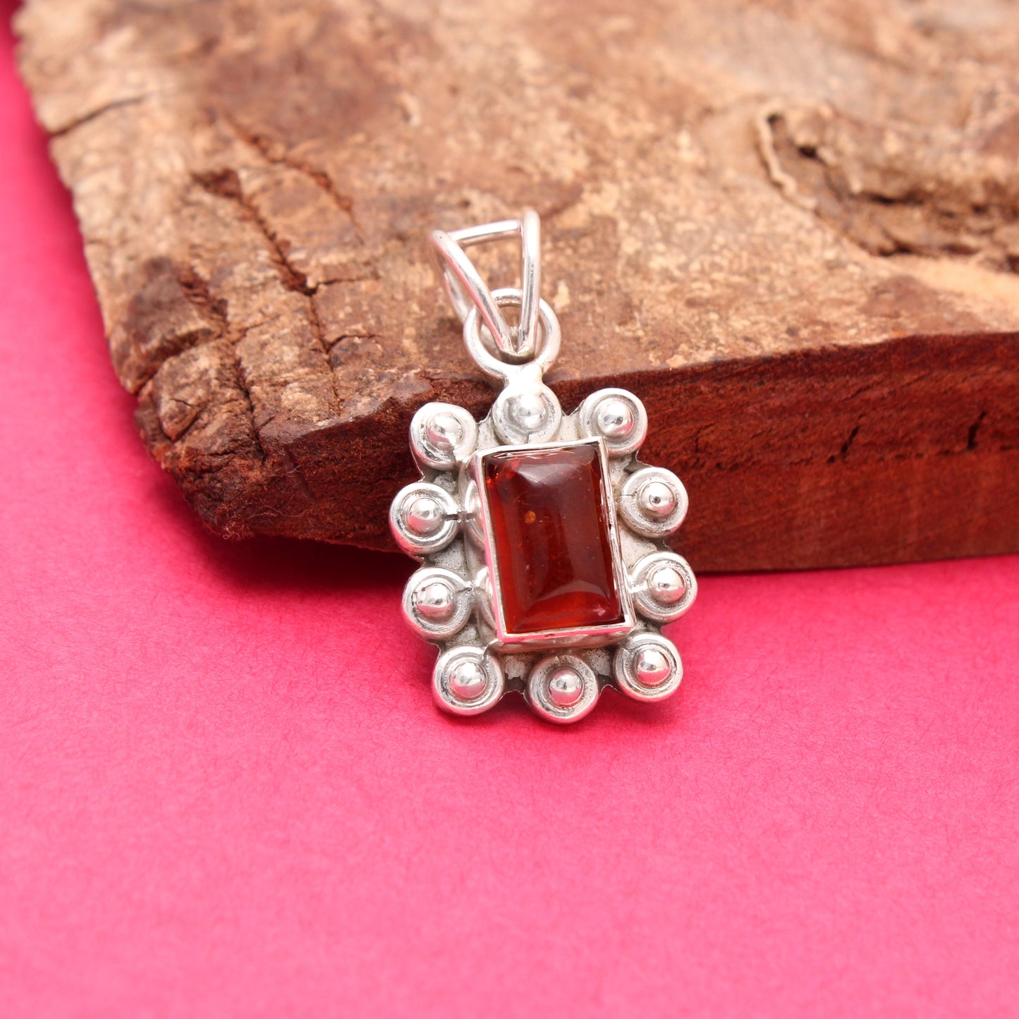 Cabochon Amber Silver Pendant GemsRush