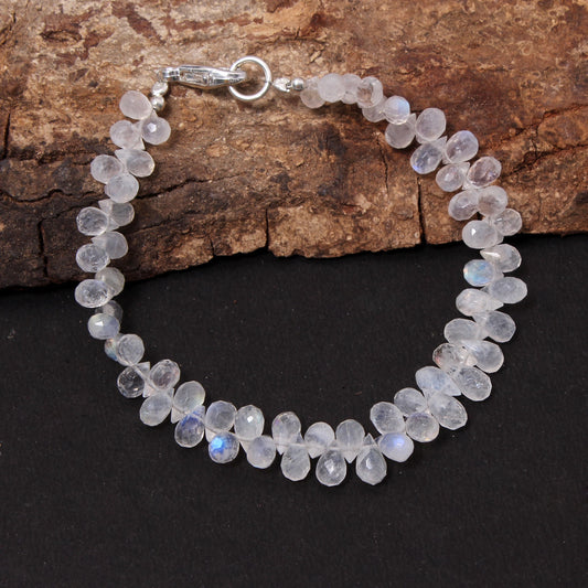 Celestial Beauty Of Elegant Moonstone Pear Shape Briolette Bracelet with Sterling Silver Lock GemsRush