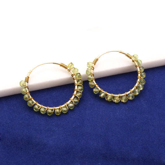 Chunky Natural Peridot Gemstone Hoops Earring Gold Plated Silver GemsRush