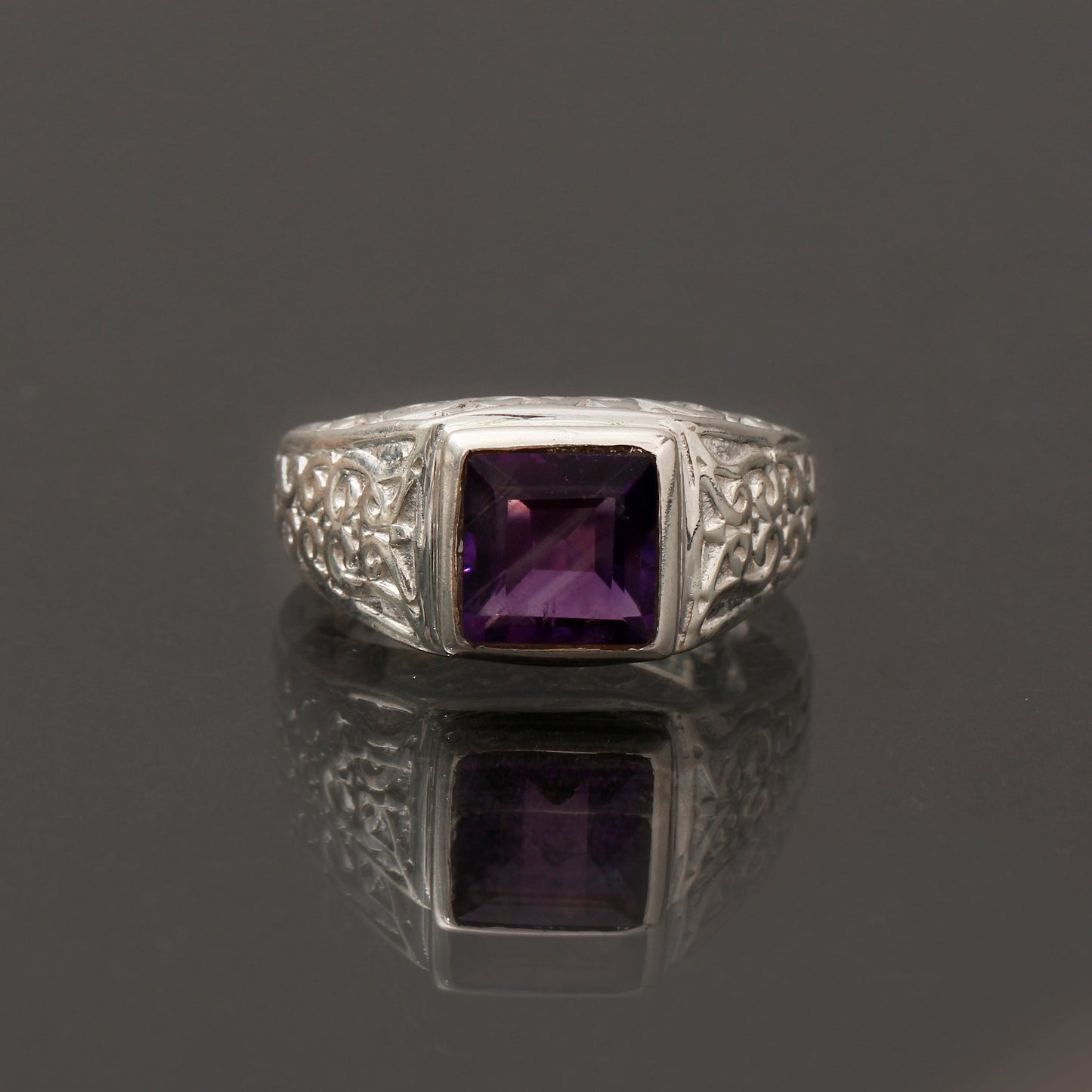 Golden Citrine Designer Ring , Statement Ring Square Cut Unisex Ring , Sterling Silver . GemsRush