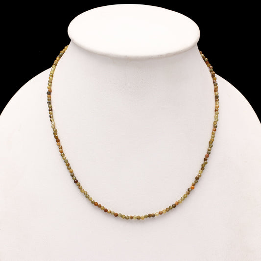 Green Grossularite Garnet Beaded Necklace ,Faceted Round Silver Gemstone Necklace . GemsRush
