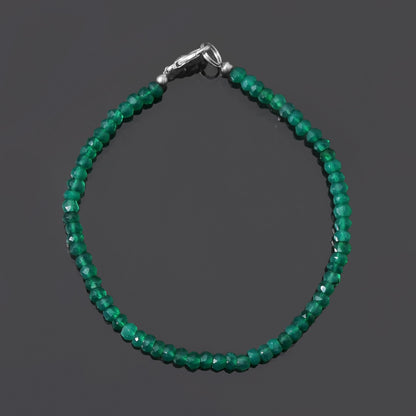 Green Onyx Beaded Natural silver Bracelet, Faceted Bracelet. GemsRush
