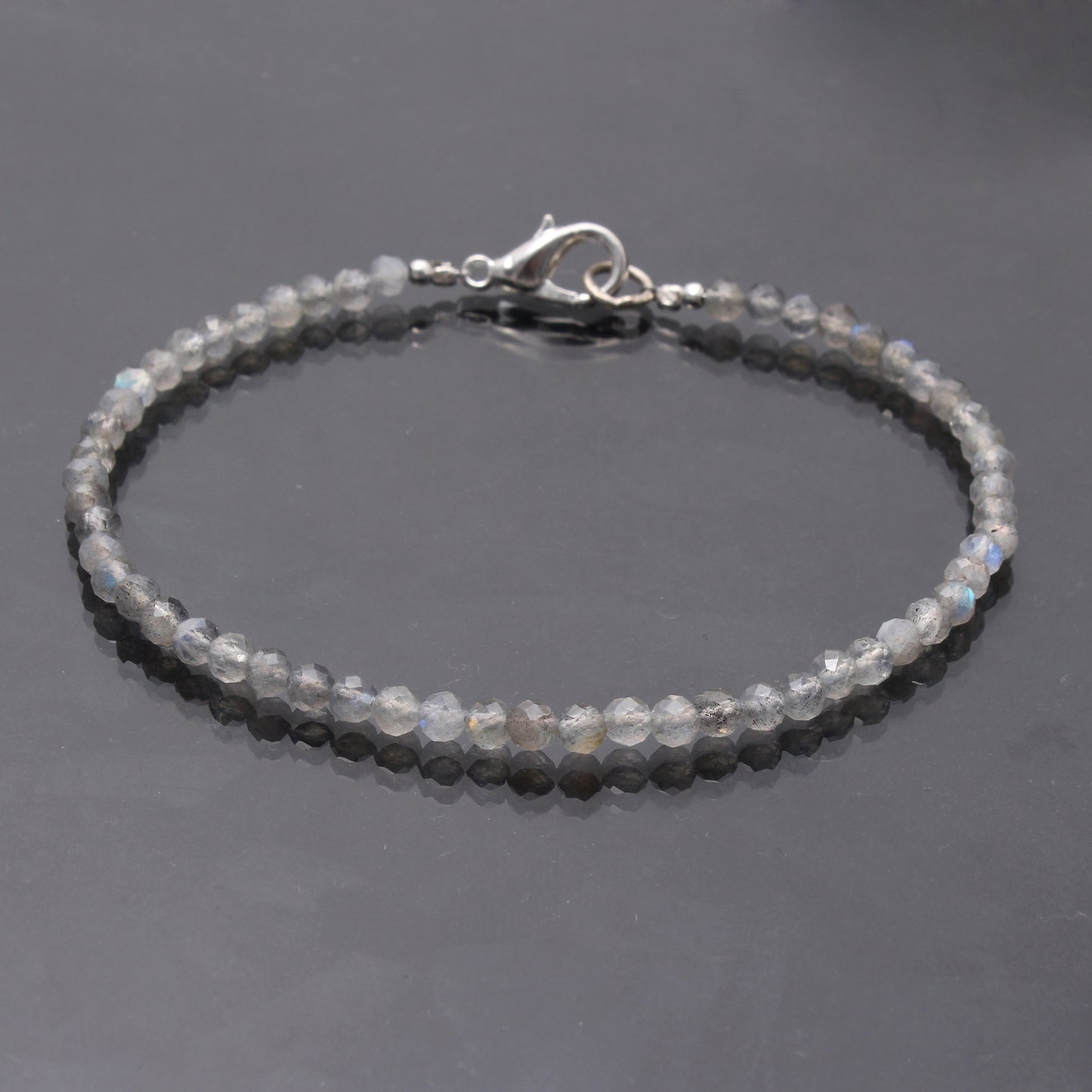 Labradorite Micro faceted Round Shape Tiny Minimalist Bracelet With 925 Silver Lobster Lock GemsRush