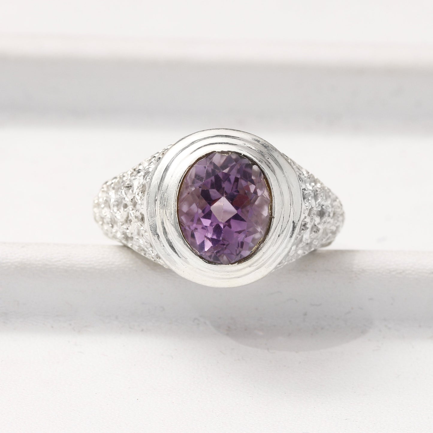 Light-Purple Amethyst Natural Silver Gemstone Ring ,February Birthstone Ring ,Dainty Ring . GemsRush