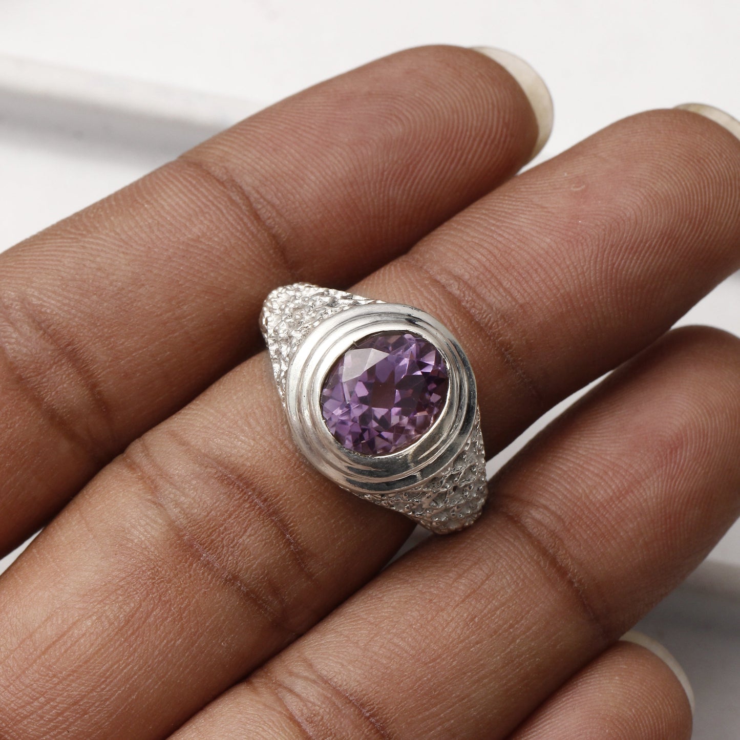 Light-Purple Amethyst Natural Silver Gemstone Ring ,February Birthstone Ring ,Dainty Ring . GemsRush