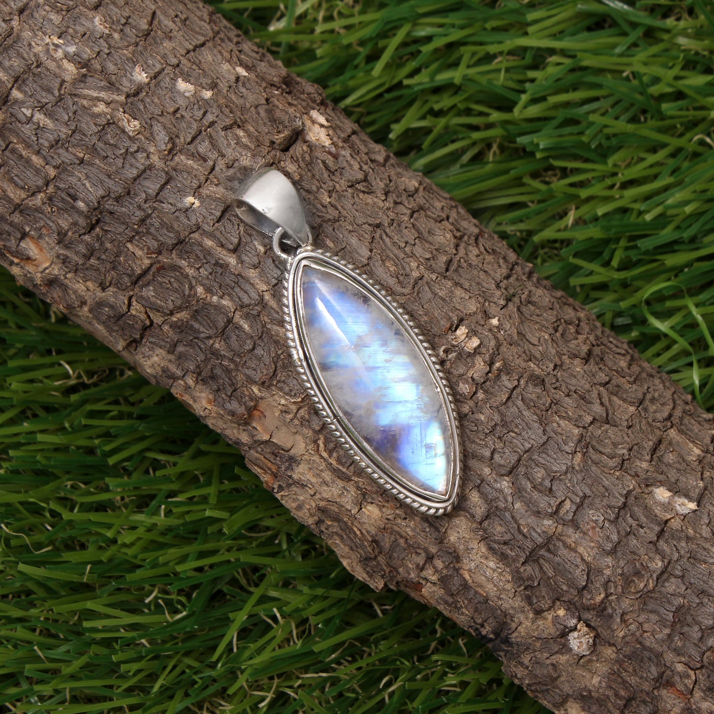 Marquise Rainbow Moonstone Silver Pendant GemsRush