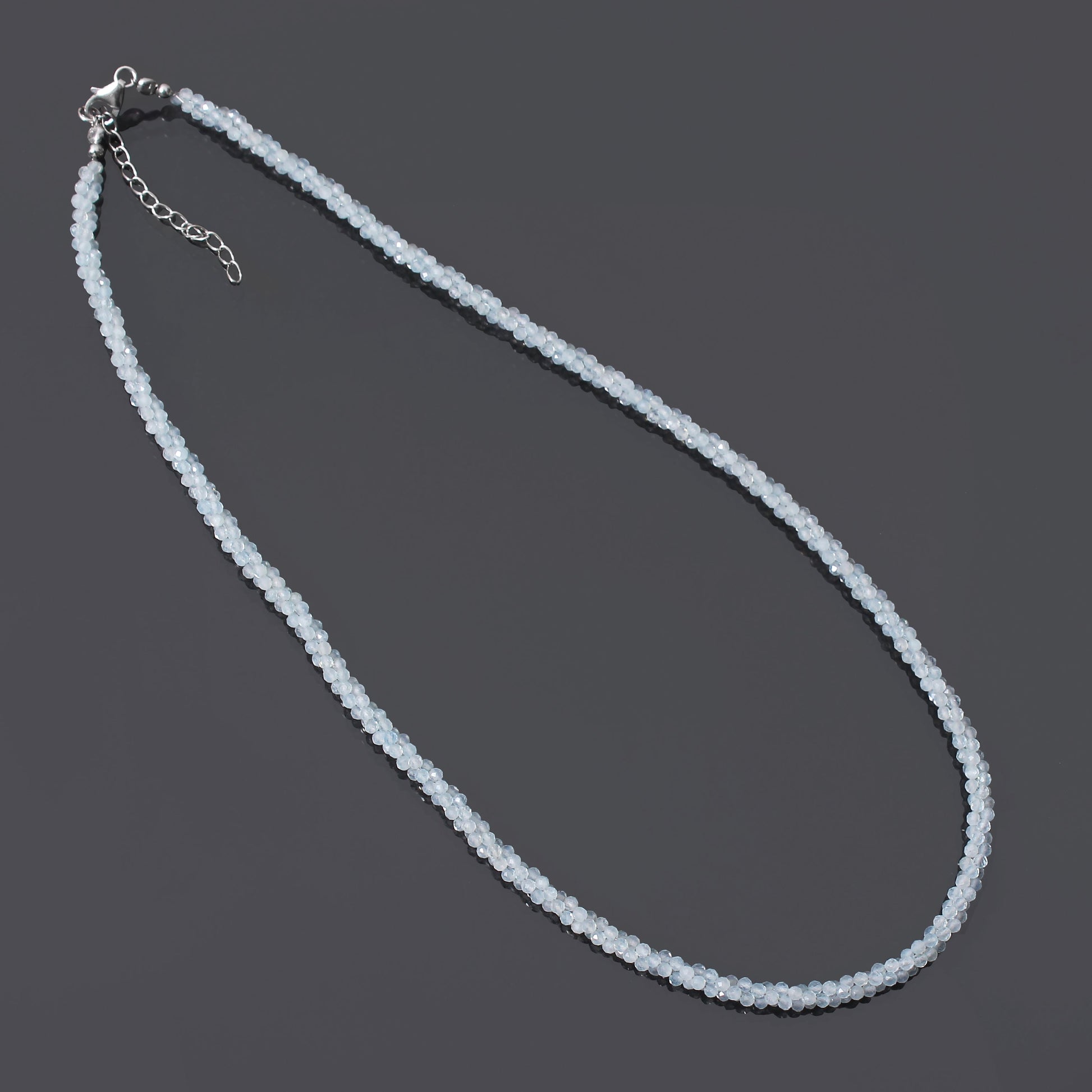 Natural Aquamarine Beaded Gemstone Necklace , Faceted Round Twisted Necklace , Gift For Women. GemsRush