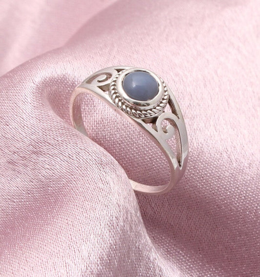 Natural Blue Opal Ring-Handmade Silver Ring ( 9 US Ring Size ) GemsRush