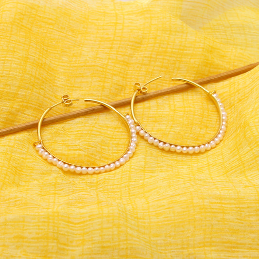 Natural Cultured Freshwater Pearl Big Hoop Brass Earring GemsRush