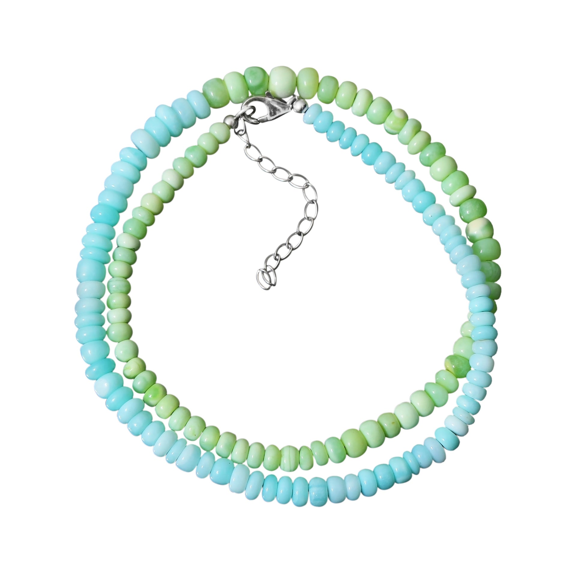 Natural Green Opal & Blue Peruvian Opal Beaded Necklace ,Smooth Rondelle Beaded Necklace GemsRush