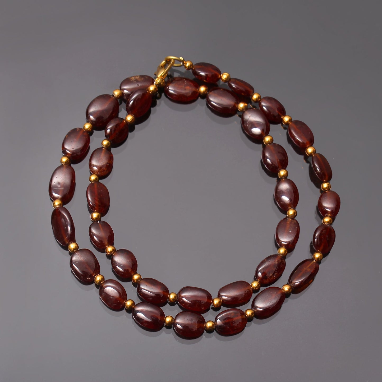 Natural Hessonite Beads Silver Necklace. GemsRush