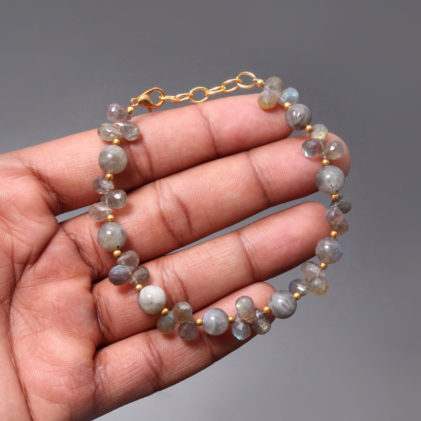 Natural Labradorite Beaded Bracelet ( Gold Plated ) GemsRush