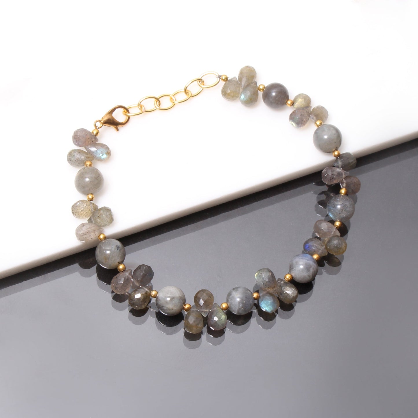 Natural Labradorite Beaded Bracelet ( Gold Plated ) GemsRush