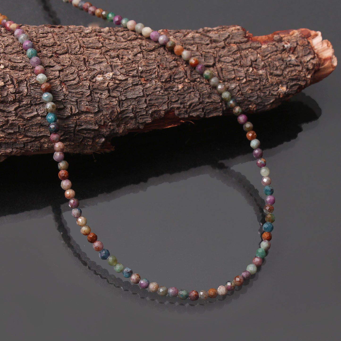 Natural Multi Tourmaline Beaded Necklace, Micro Faceted Round Necklace Gift For Women. GemsRush