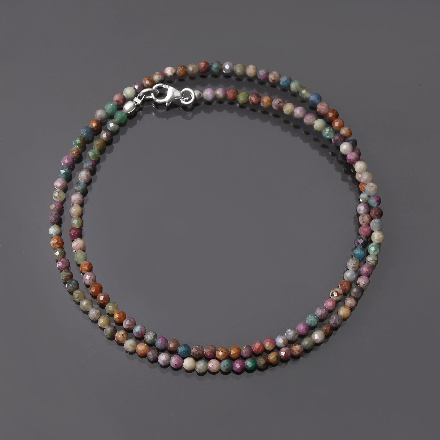 Natural Multi Tourmaline Beaded Necklace, Micro Faceted Round Necklace Gift For Women. GemsRush