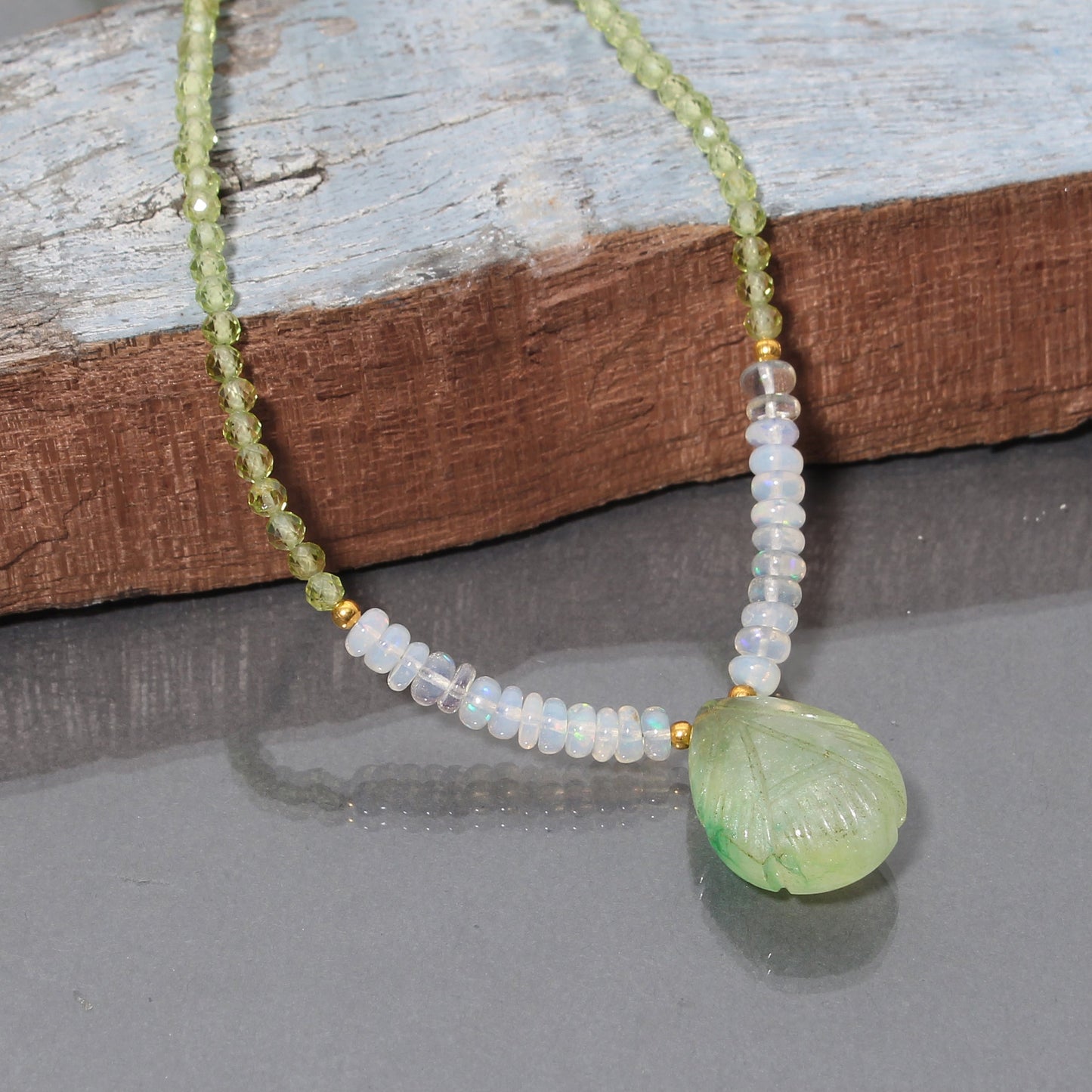 Natural Peridot And Ethiopian Opal Beads Necklace GemsRush