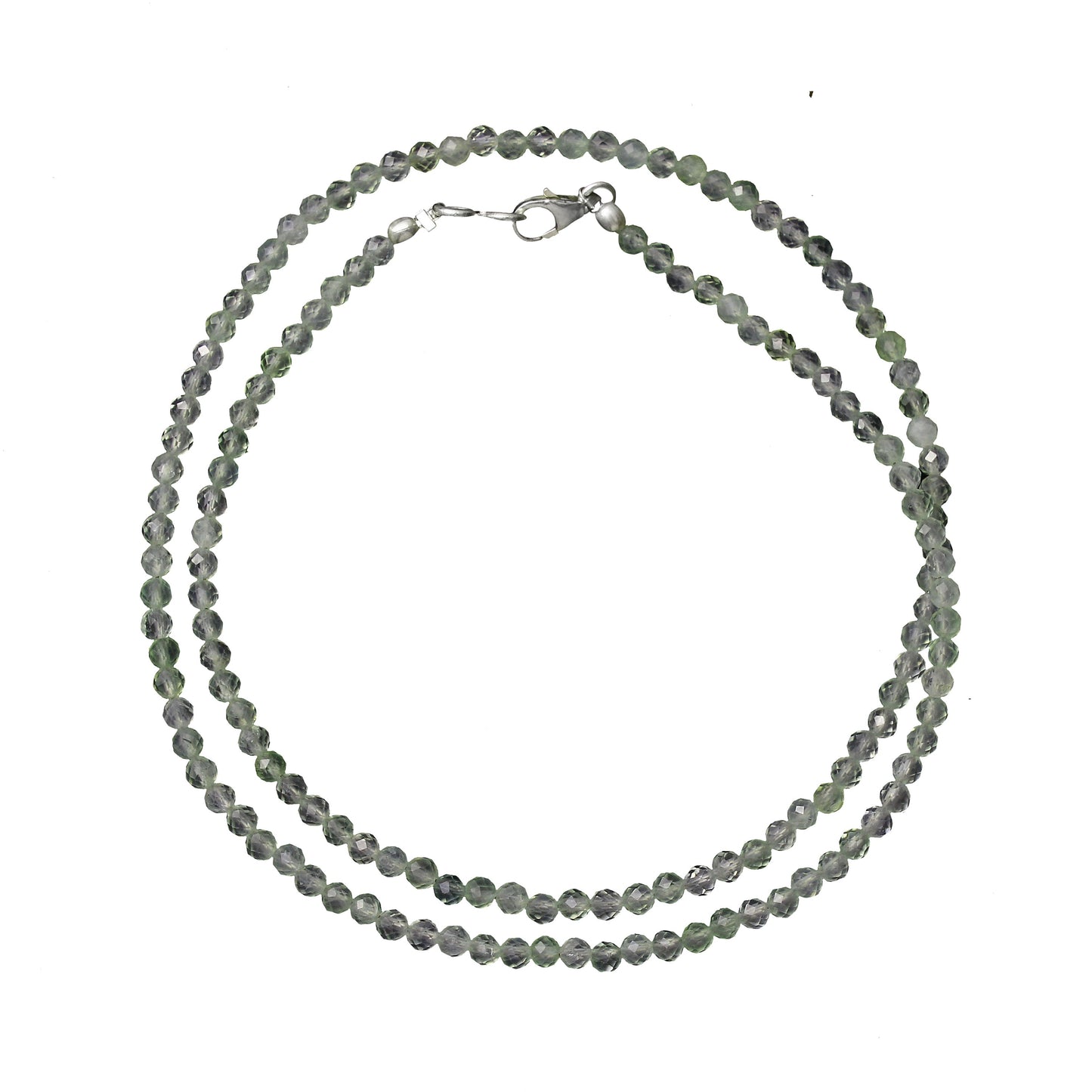 Natural Prasiolite Amethyst Beaded Necklace , Green Amethyst Faceted Round Gemstone Beads Necklace, GemsRush