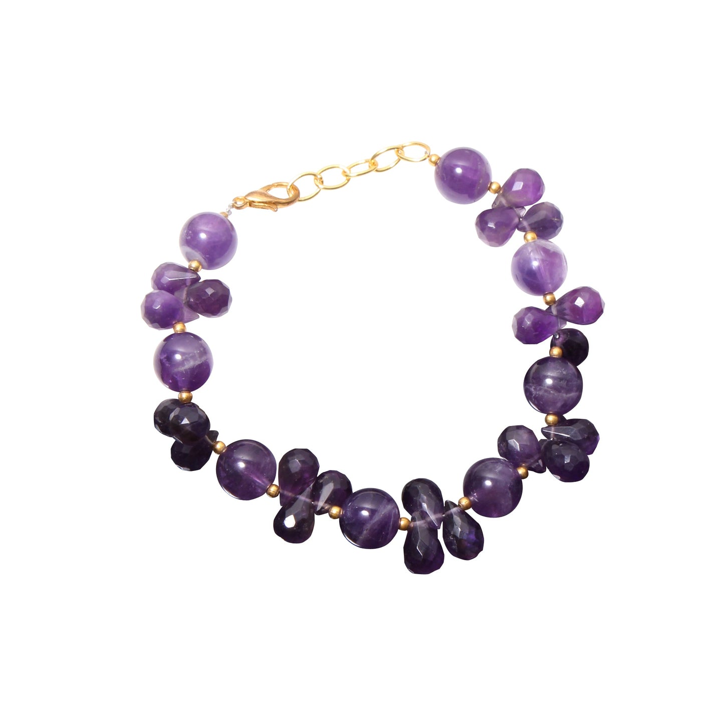 Natural Purple Amethyst Beaded Bracelet ( Gold Plated ) GemsRush