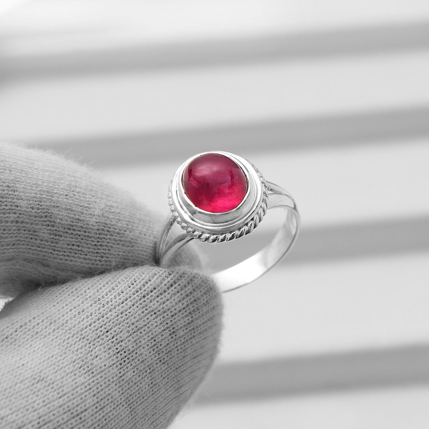 Natural Red Ruby Love Silver Ring GemsRush
