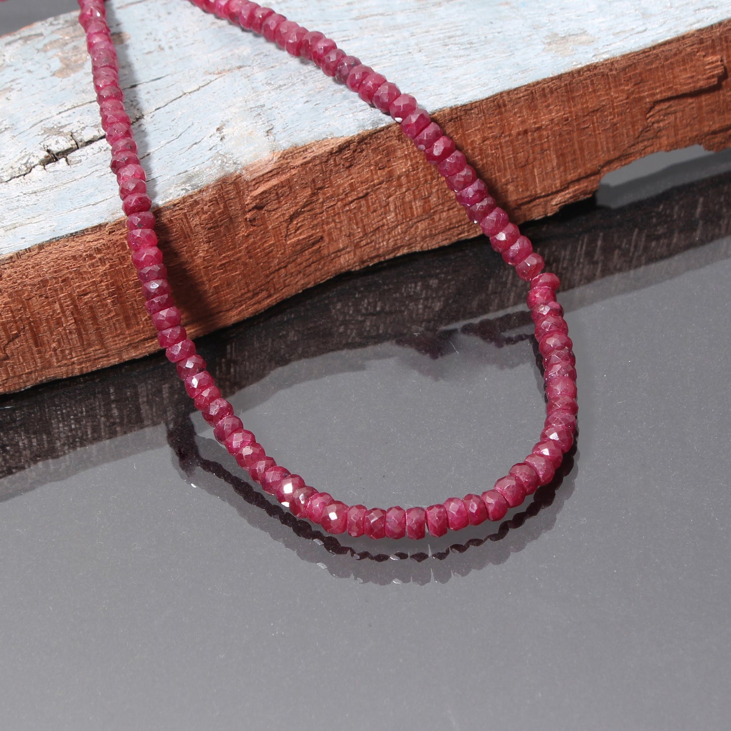 Natural Ruby Beaded Silver Necklace For Women ( Valentines Day Gift ) GemsRush